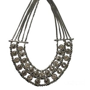 Editorial Gunmetal Rhinestone Bib Necklace Multi-Chain Statement Glam Prom